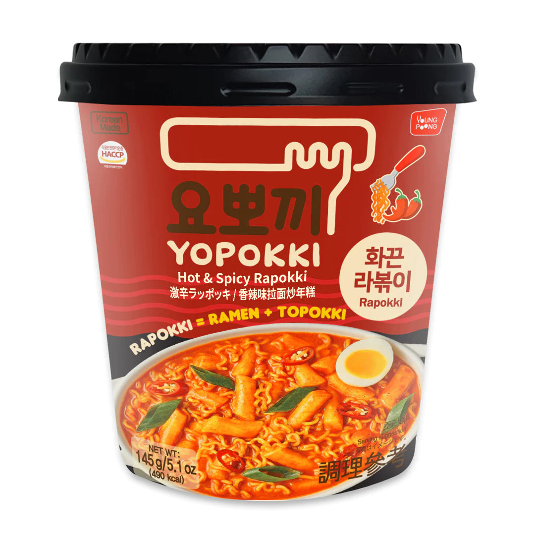 Young Poong Yopokki Scharf Gewürztes Rapokki Reiskuchen mit Ramen Nudeln - 145g