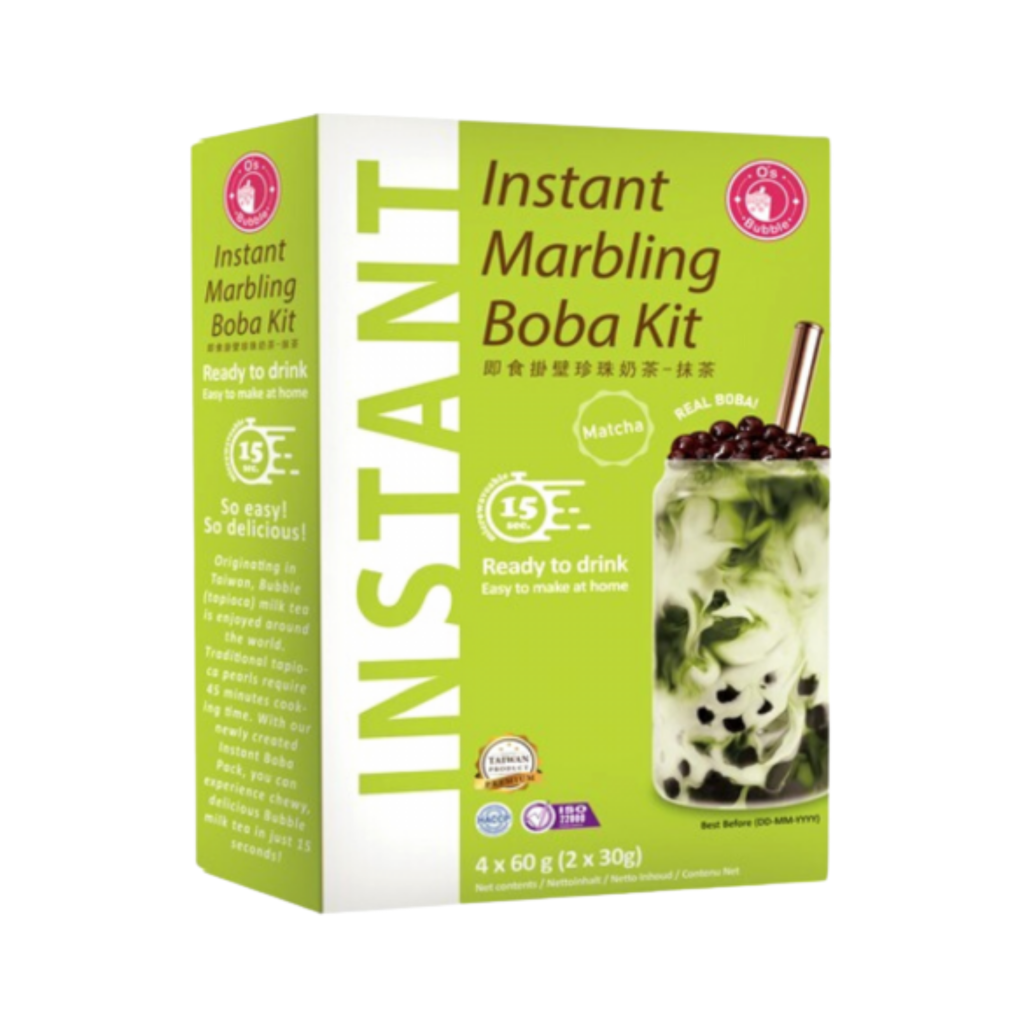 O‘s Instant Boba Bubble Tea Kit Matcha - 240g