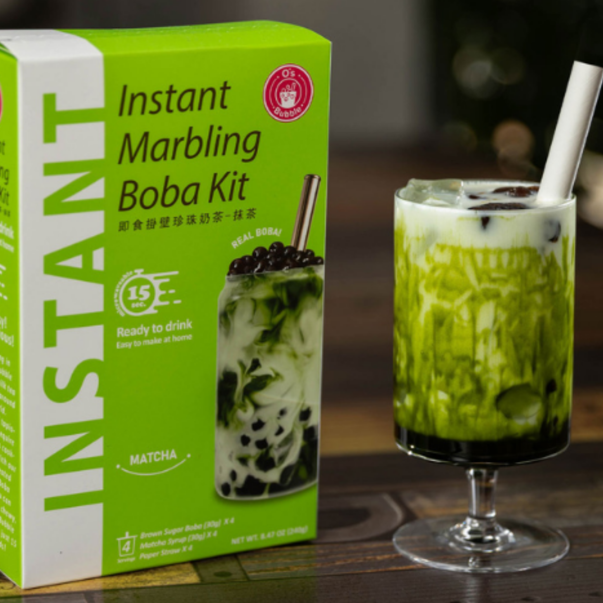 O‘s Instant Boba Bubble Tea Kit Matcha - 240g